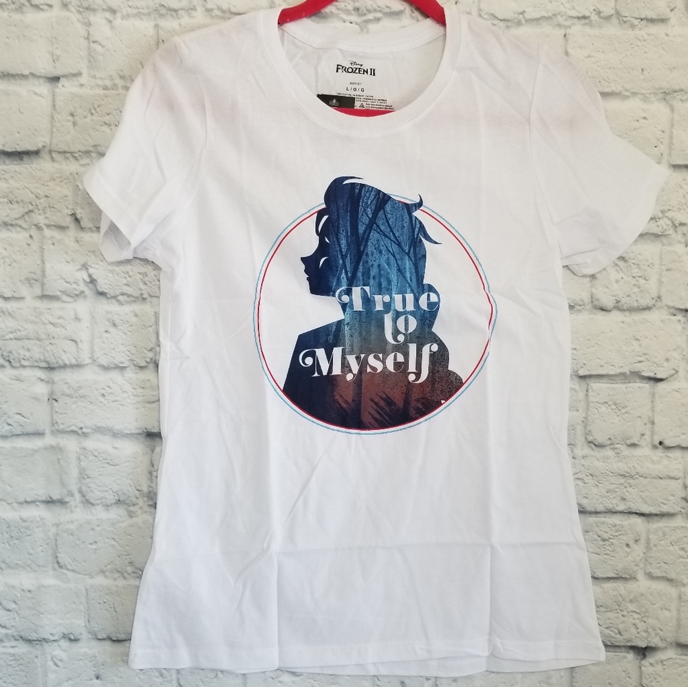 Disney Princess Frozen Elsa True to Myself Graphic Tee Shirt Large New White Top